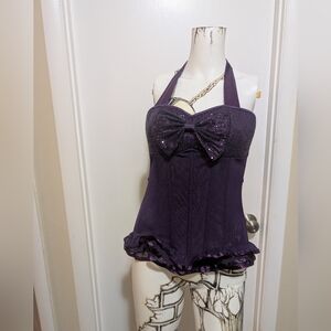 Purple Halter Top with Bow Detail